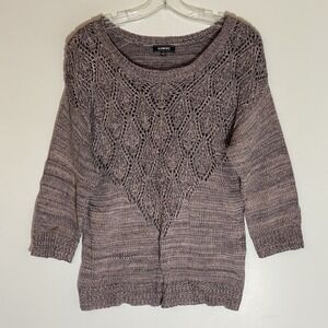 Elementz Sweater Womens Large Gray Open Knit Comfy Casual Classic Grannycore Top